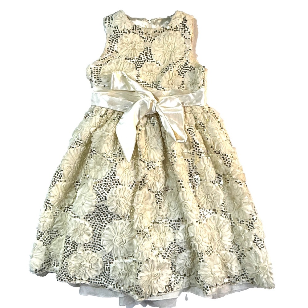 American Princess Dress Girls 10 White Floral Sequin Party Wedding Flower Girl